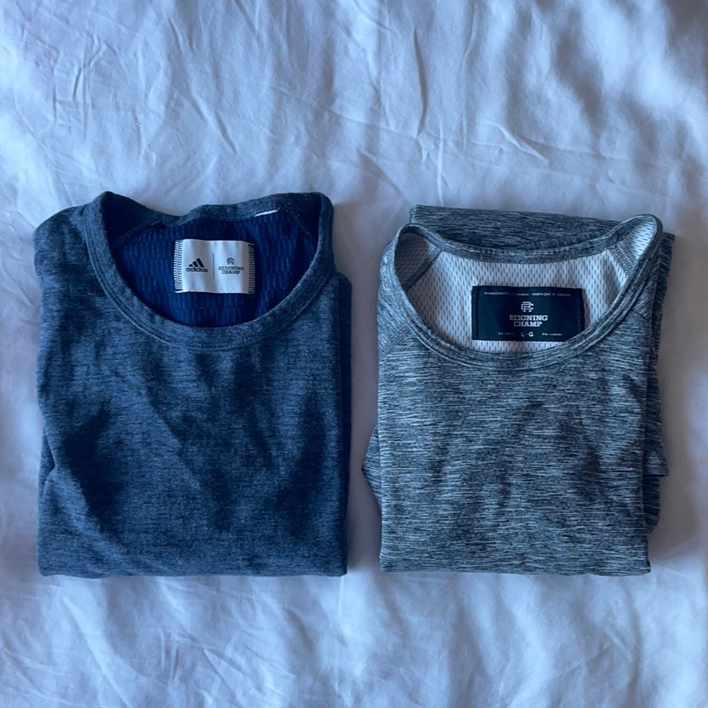 Two Reigning Champ Large Tees. 1 short 1 long